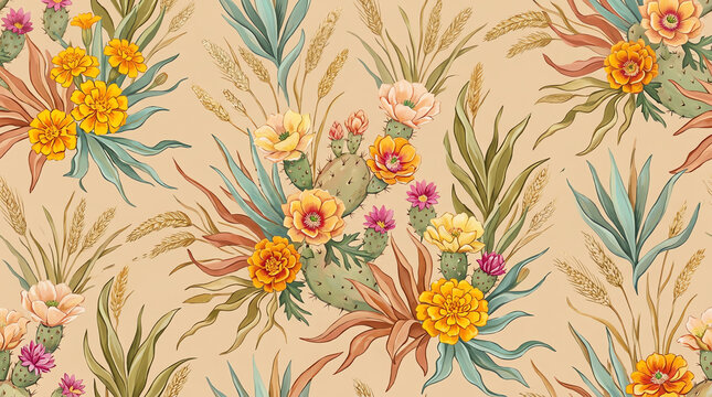 Desert vintage cactus succulent in floral background wallpaper of botanical nature pattern seamless illustration flower