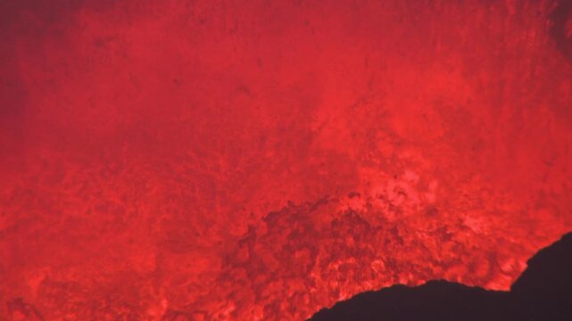 Molten Rock Erupts And Churns In Active Volcanic Crater