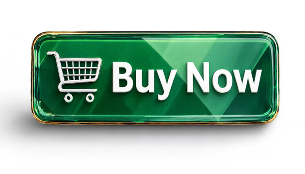 Green buy now button with shopping cart icon for e commerce purchase concept