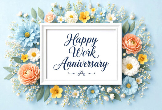 Happy Work Anniversary Greeting Card with Beautiful Floral Arrangement Design