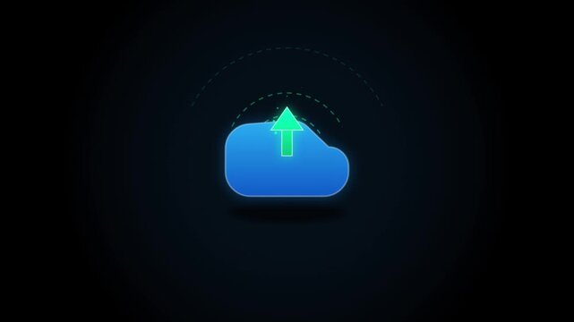 Digital cloud upload animation with pulsing signal waves for data transfer and network connectivity concepts
