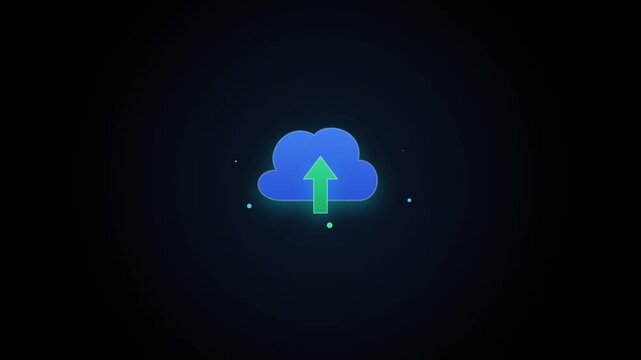 Cloud computing data upload animation with pulsing signal waves and digital network connectivity icons