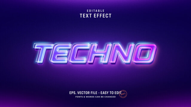 Techno Editable Text Effect With Neon Purple Light Text Style