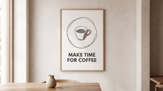Minimalist wall art poster featuring a coffee cup illustration and the text Make Time For Coffee.