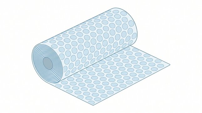Isometric bubble wrap roll illustration isolated on white background with plastic wrap