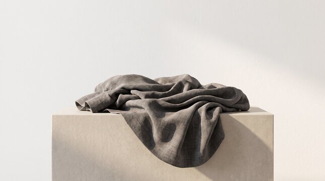 Cozy Grey Sherpa Blanket Draped on Concrete Pedestal