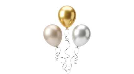 Three metallic balloons isolated on transparent background © Riazus