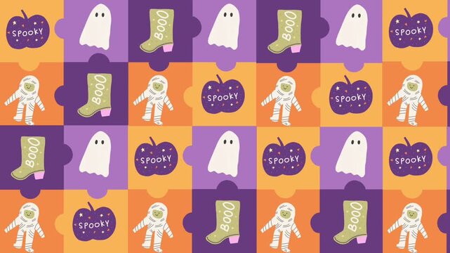 Seamless cute Halloween pattern animated motion background loop