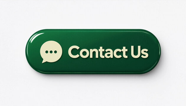 Contact us button with speech bubble icon on green background for customer support concept