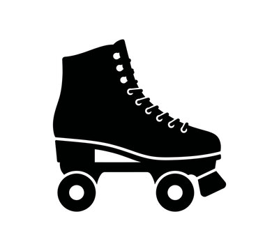 Retro roller skate vector silhouette black boot with wheels and lace detail classic.
