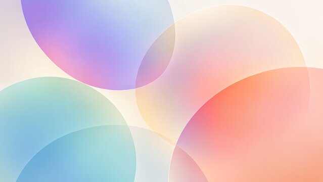 Minimalist 3D abstract background with overlapping translucent gradient spheres and pastel colored circles