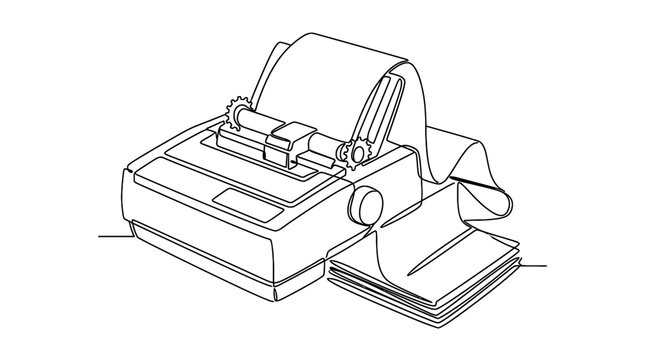 Continuous line drawing of printer printing fanfold paper