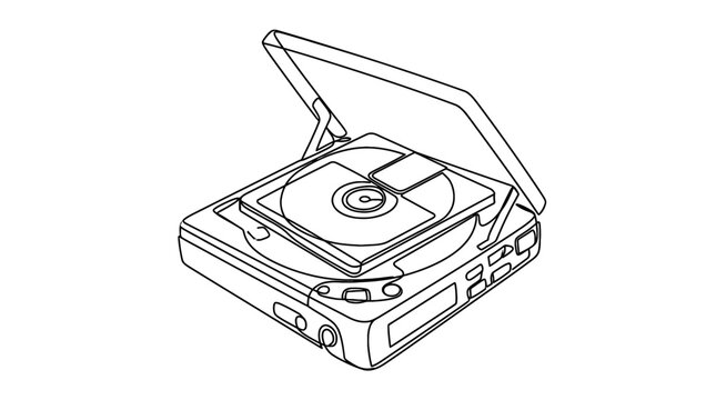 Line Drawing of Portable Minidisc Player with Open Lid