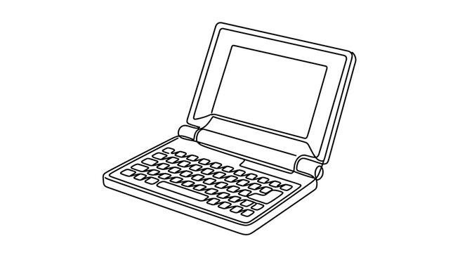 One line drawing of databank laptop computer icon
