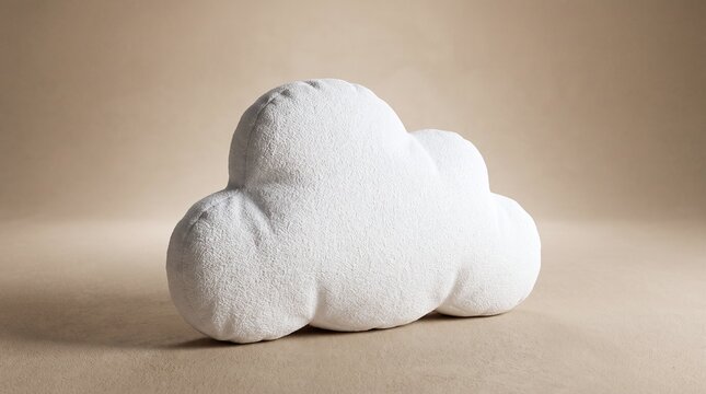 Fluffy White Cloud Pillow on Textured Beige Background