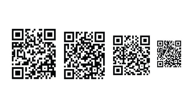 Code icon set featuring four black square matrix barcodes