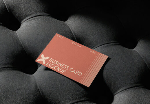 Business Card Mockup PSD On Dark Fabric Background