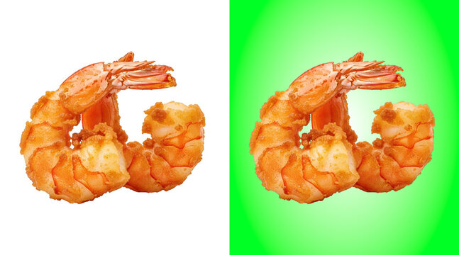 Golden fried shrimp on vibrant background