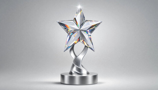 Crystal star trophy on silver base symbolizing achievement and excellence in awards ceremony setting