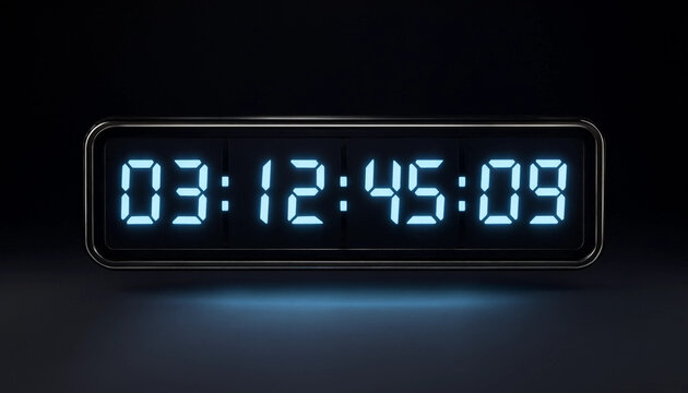 Digital clock displaying precise time with glowing blue digits against dark background for time tracking concept