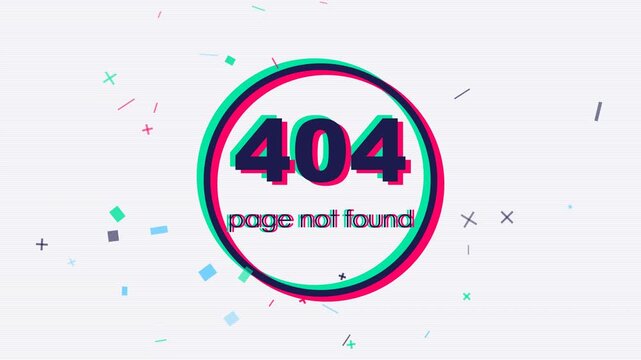 Premium digital 404 page not found error animation featuring a circular scanning interface, chromatic RGB glitch typography, geometric digital fragments, and a clean futuristic technology aesthetic. S