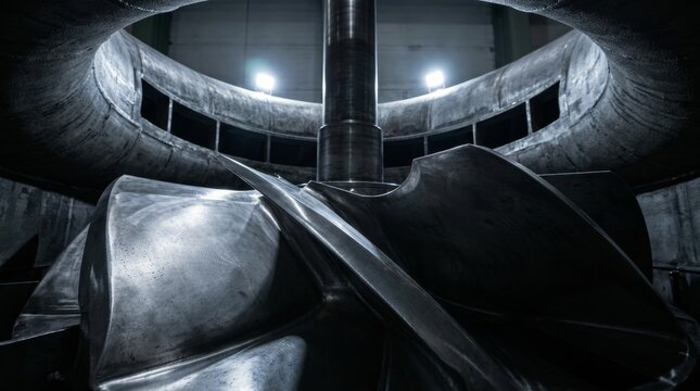 Circular metallic industrial machinery interior with radial structure