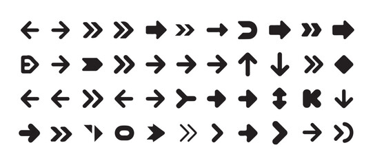 Fototapeta premium Modern flat arrow icons collection in black color for mobile app menus and website directional guides.