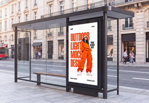 Bus Stop Advertising Poster Mockup in Street