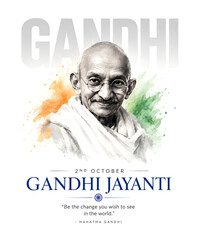 Obraz premium Mahatma Gandhi Jayanti creative design with Indian flag background