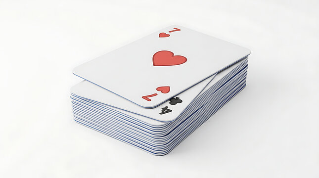 A close-up studio shot of a deck of playing cards with the Ace of Hearts prominently displayed on top.