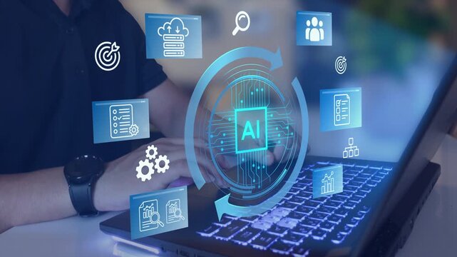  AI artificial intelligence technology for business automation and data driven workflow optimization of AI system, machine learning, smart analytics, Robotic process RPA technology