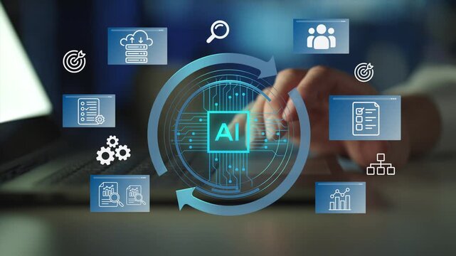  AI artificial intelligence technology for business automation and data driven workflow optimization of AI system, machine learning, smart analytics, Robotic process RPA technology