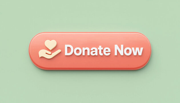Donate now button with heart and hand icon on soft green background representing charity and giving concept