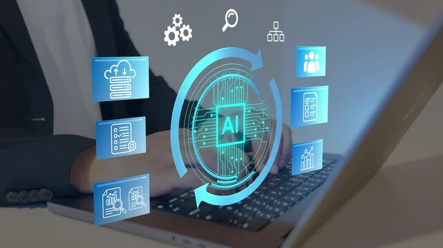  AI artificial intelligence technology for business automation and data driven workflow optimization of AI system, machine learning, smart analytics, Robotic process RPA technology
