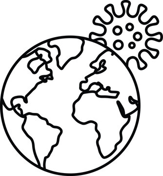 World globe with virus cell icon representing global pandemic outbreak infection emergency international