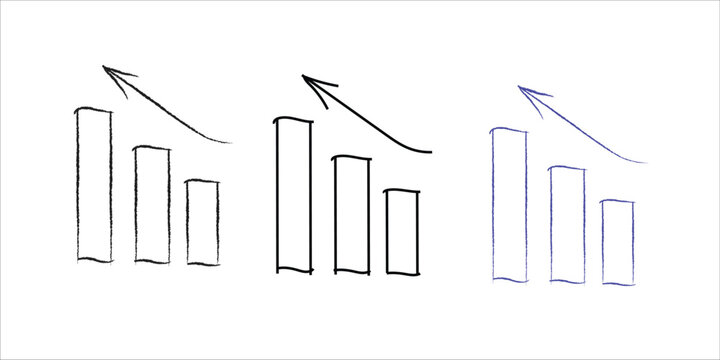 Three bar charts showing declining performance trends with downward pointing arrows on white background