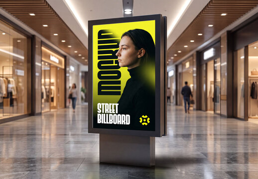 Street Billboard Advertising Mockup in Shopping Mall