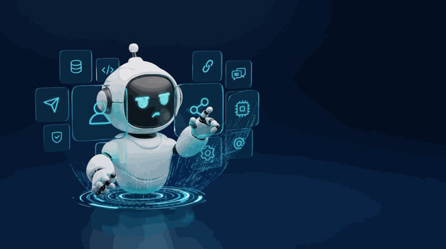 Agent robot workflow automation orchestrator artificial intelligence data coding icon flow process assistant technology futuristic 3d rendering