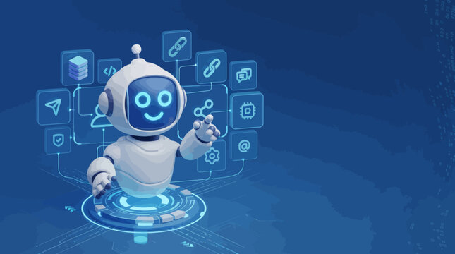 Agent robot workflow automation orchestrator artificial intelligence data coding icon flow process assistant technology futuristic 3d rendering
