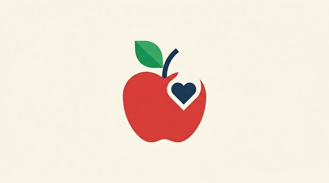 Apple with a heart symbol indicating health, nutrition, and a positive lifestyle choice
