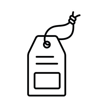 A vector icon representing a string price tag for retail pricing, merchandise identification and product labeling, created in line style with editable stroke.