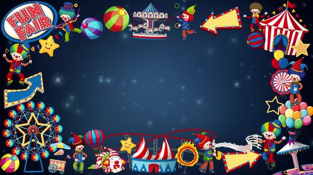 Cartoon Fun Fair Amusement Park Frame Animation with Starry Blue Background