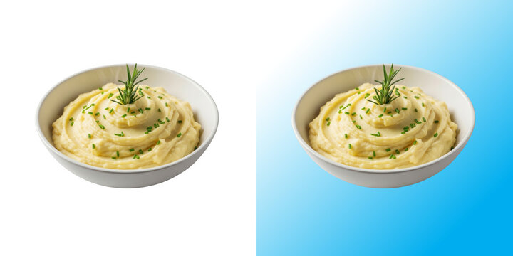 Creamy mashed potatoes in a ceramic bowl topped with fresh green chives
