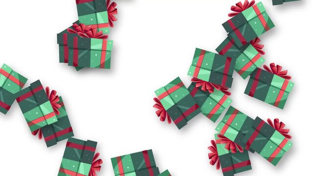Animated Christmas Gift Boxes Bursting and Floating on White Background
