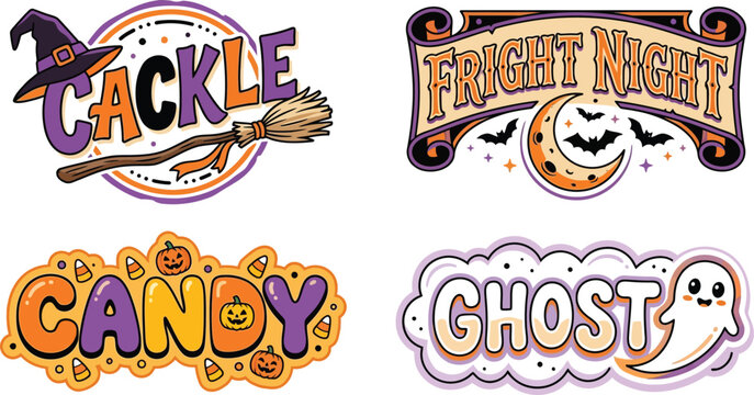 Witch-Hat Cackle And Fright Night Halloween Vector Sticker Bundle