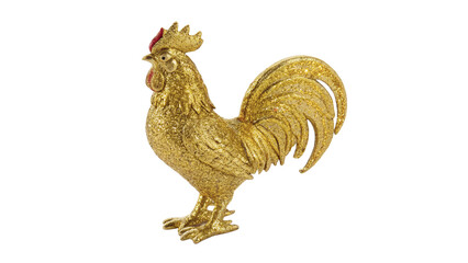 Golden shiny metallic rooster cockerel figurine ornament isolated on transparent background © Hanna