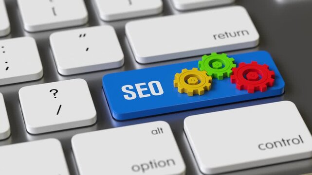 gears on the keyboard of a latop, 3d rendering,conceptual image. seo  and technology concepts.