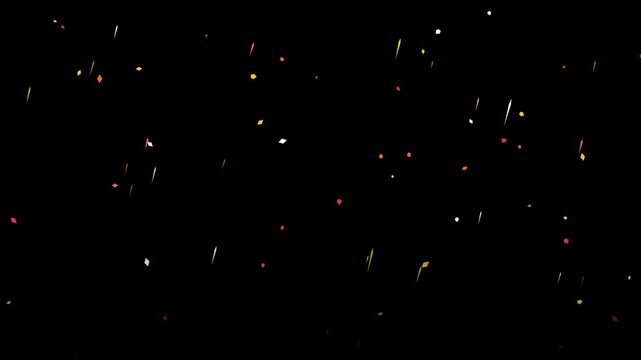 Festive Multicolored Confetti Falling Down Isolated on a Plain Black Background