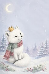 Fototapeta premium Whimsical arctic fox prince amid snowy winter forest
