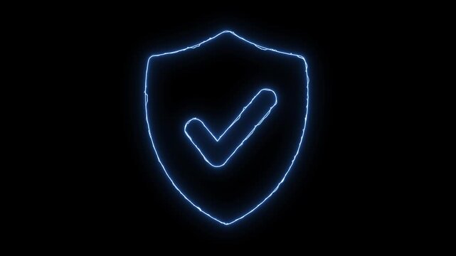 Payment shield neon glowing animation loop icon checkmark secure protection safety transaction verified finance banking motion isolated dark background
